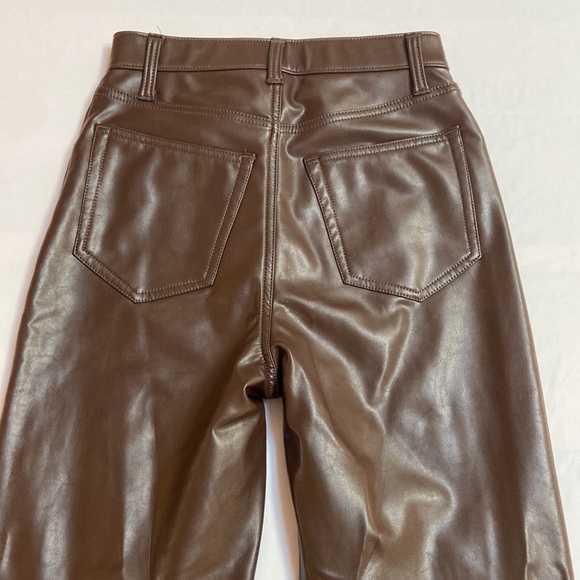 Abercrombie &Fitch The 90s Straight Faux Leather High Rise Pants Rich Br… - Picture 2 of 11